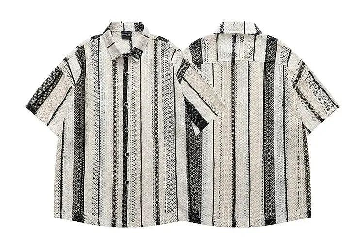 Hollow Textured Knit Short Sleeve Shirt