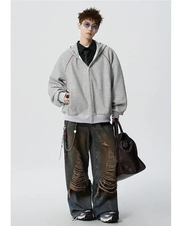 Thin Striped Casual Fit Zip-Up Hoodie