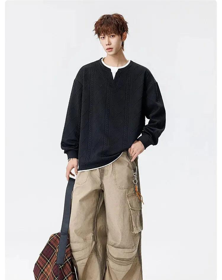 Textured Layered V-Neck L/S T-Shirt