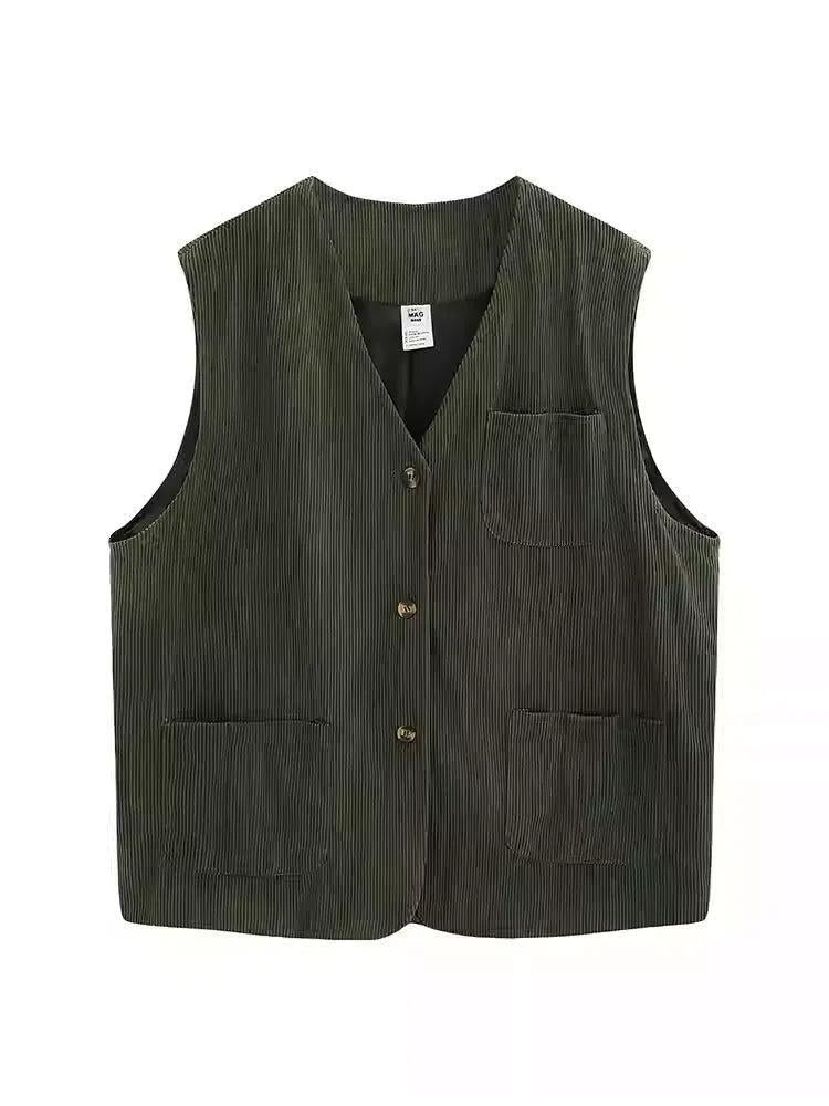Multi-Pocket Corduroy Vest