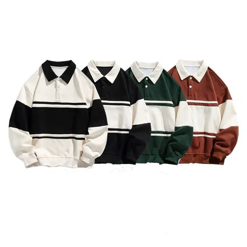 Wide Contrast Long Sleeve Polo