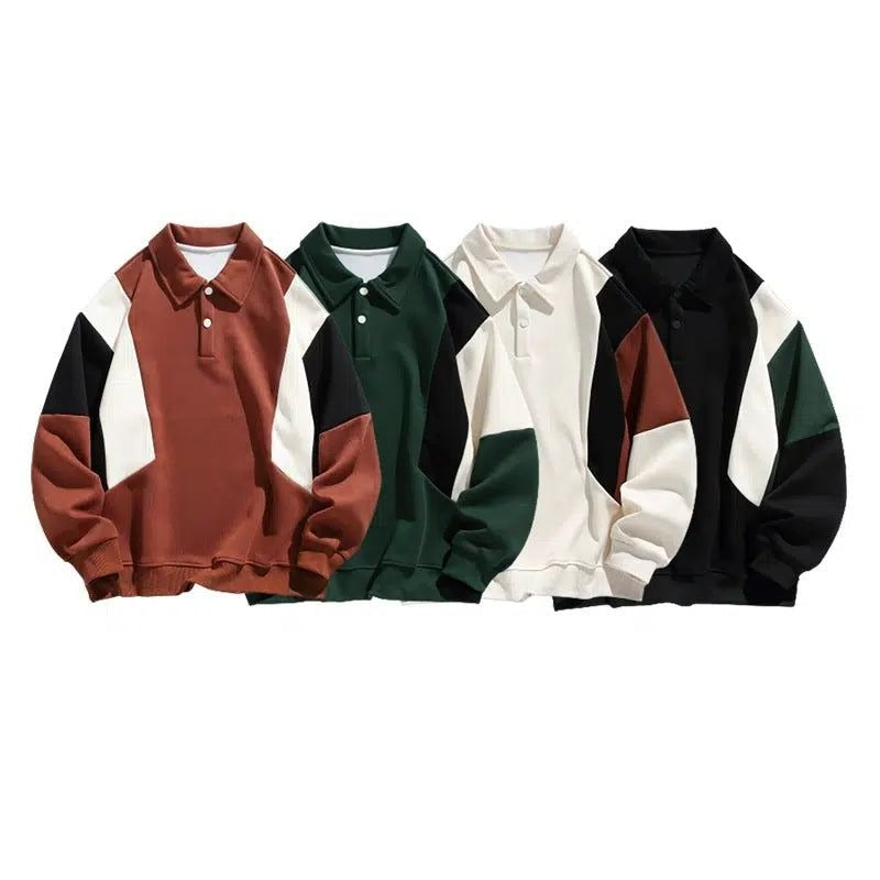 Oversized Color Block Long Sleeve Polo