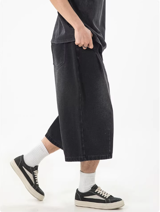 Faded Pleated Denim Shorts