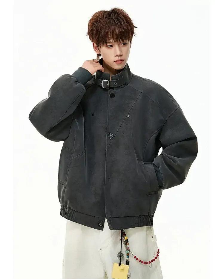 Buckled Neck Strap Micro Suede Jacket