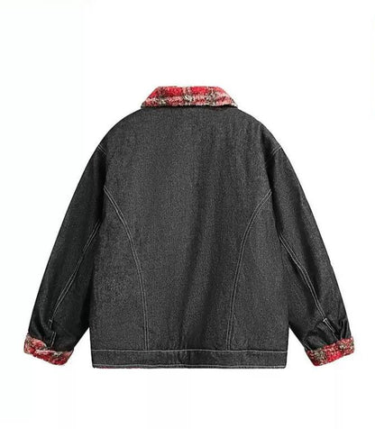 Contrast Fleece Hem Denim Jacket