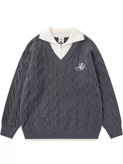 Contrast Twisted Knit Half-Zip