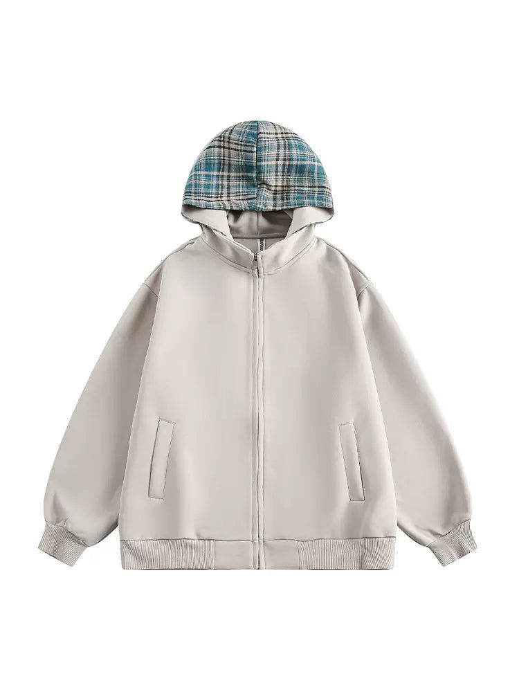 Casual Plaid Zip-Up Hoodie