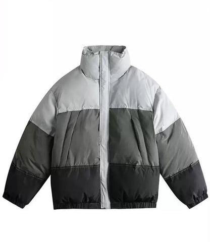 Colorblock Stitched Stand Collar Puffer Jacket