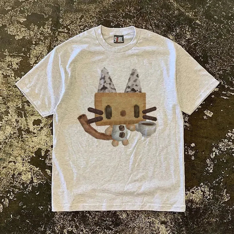 Vintage Coffee Cat Graphic T-Shirt