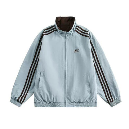 Contrast Striped Stand Collar Windbreaker Jacket