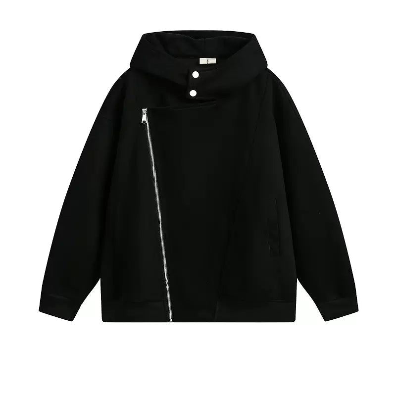 Plain Asymmetric Zip-Up Hoodie