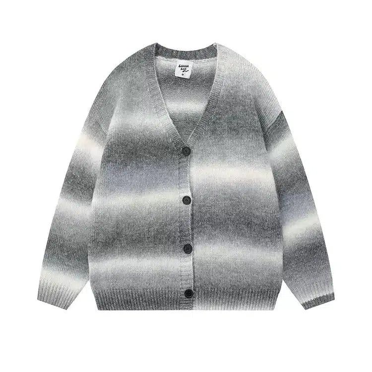 Gradient Striped Knit V-Neck Cardigan