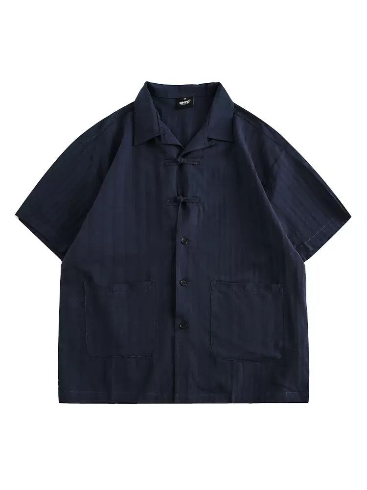 Chinese Style Buttoned Short Sleeve Shirt