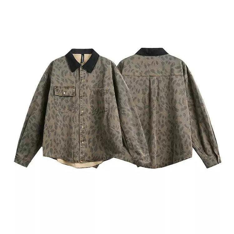 Leopard Pattern Denim Shirt