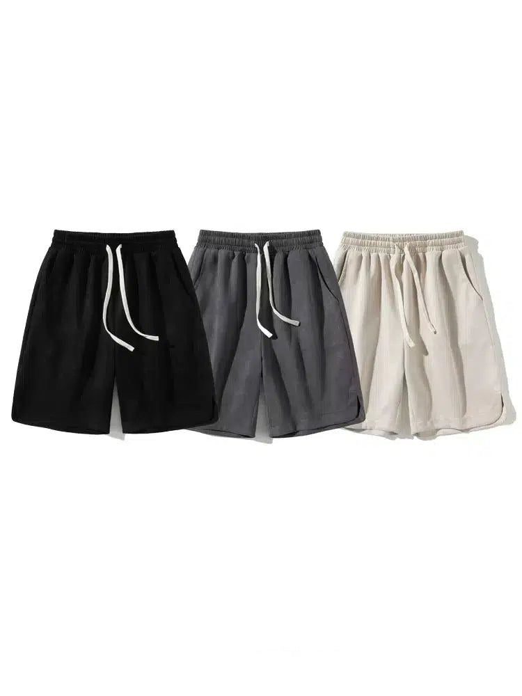 Solid Drawstring Suede Textured Shorts