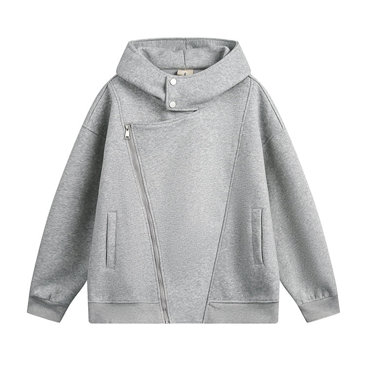 Plain Asymmetric Zip-Up Hoodie