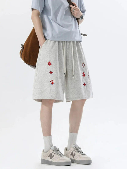 Acid Wash Embroidered Straight Shorts
