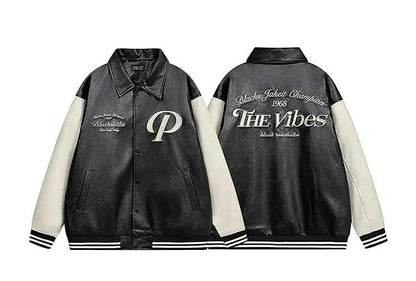 Letter Embroidery Baseball PU Leather Jacket