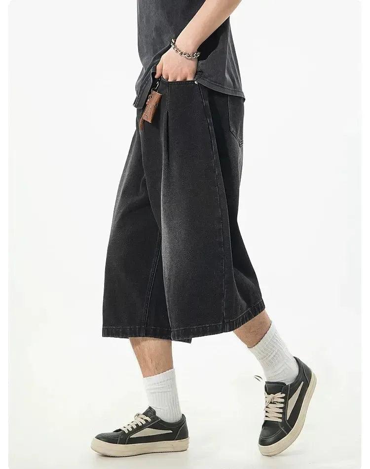 Faded Pleated Denim Shorts