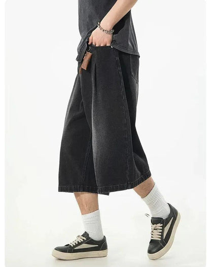 Faded Pleated Denim Shorts
