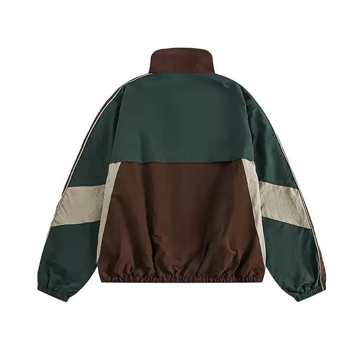 Contrast Spliced Stand Collar Windbreaker Jacket