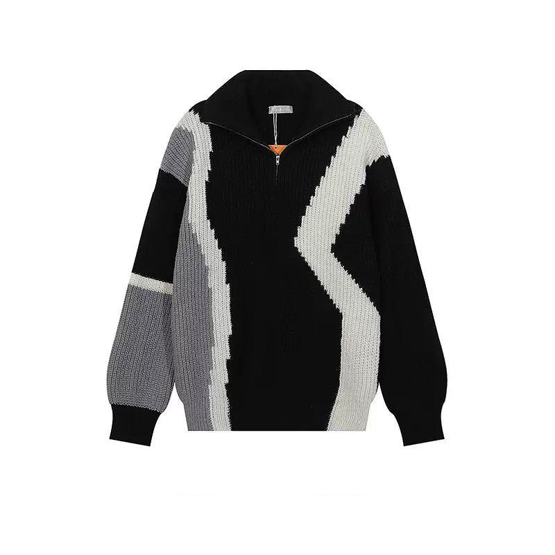 Cozy Spliced Contrast Knit Half-Zip