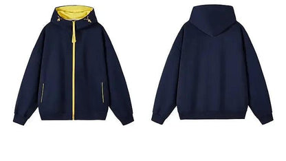 Ribbed Hem Color Block Zip-Up Hoodie