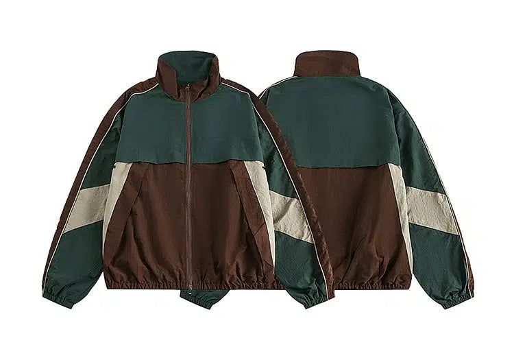 Contrast Spliced Stand Collar Windbreaker Jacket