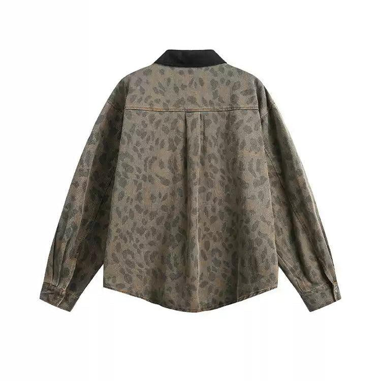 Leopard Pattern Denim Shirt