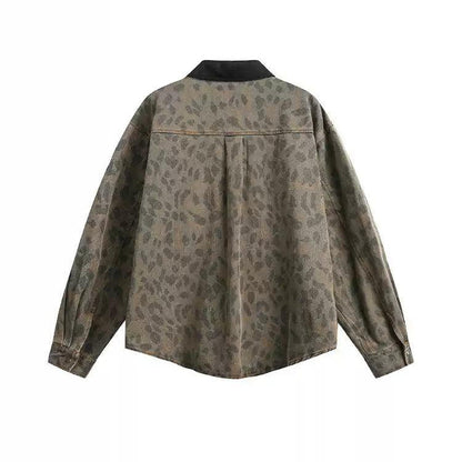 Leopard Pattern Denim Shirt