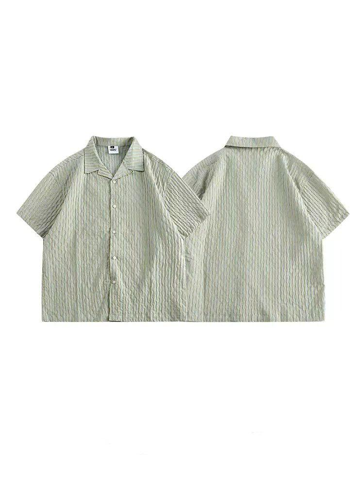 Casual Stripes Textured Short Sleeve Shirt