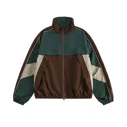 Contrast Spliced Stand Collar Windbreaker Jacket