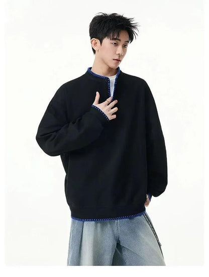 Hand-Stitched Henley Collar L/S T-Shirt