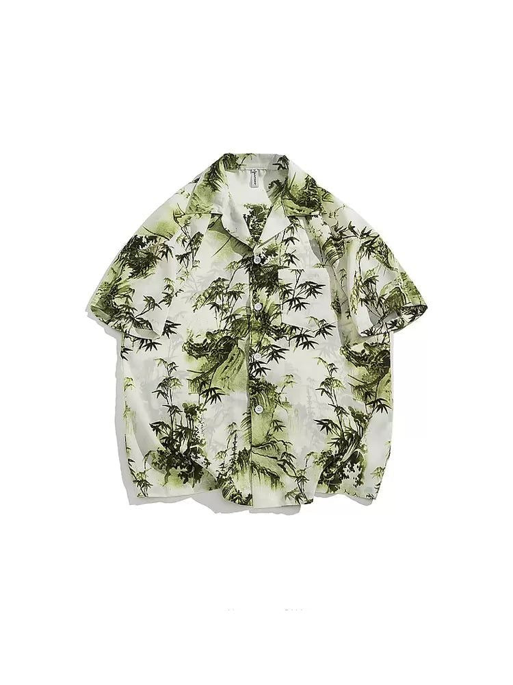 Casual Bamboo Print Short Sleeve Shirt