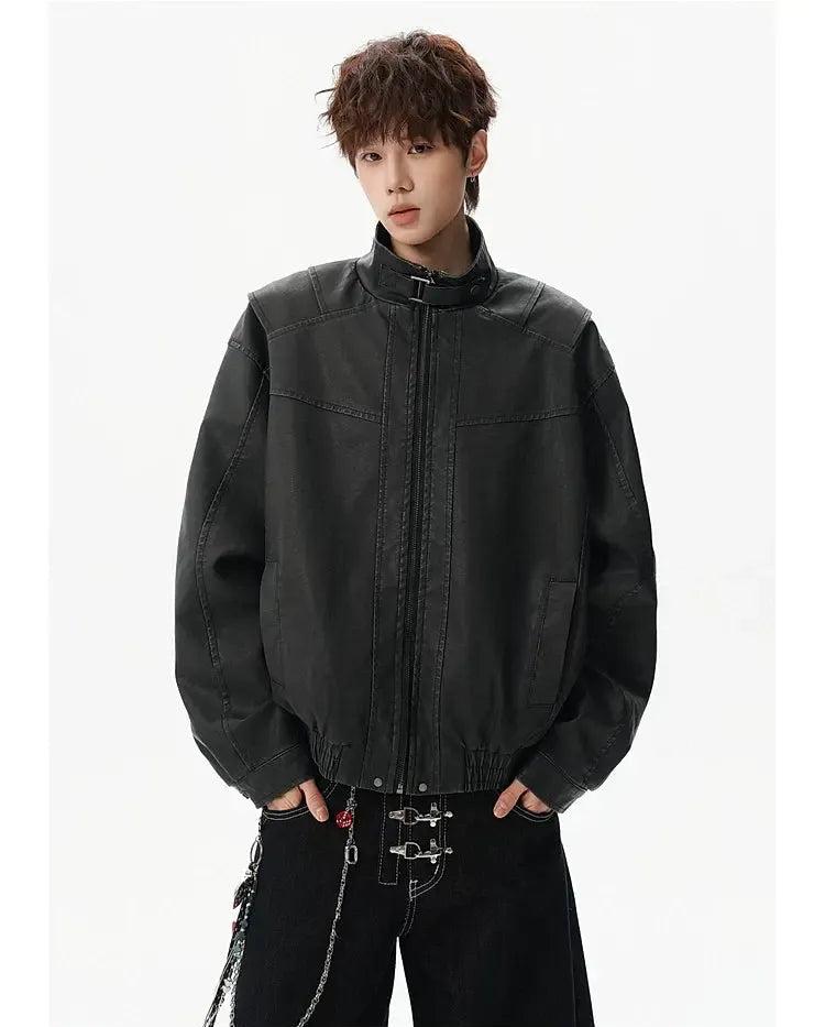 Structured Strapped Stand Collar Jacket