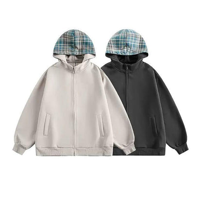 Casual Plaid Zip-Up Hoodie