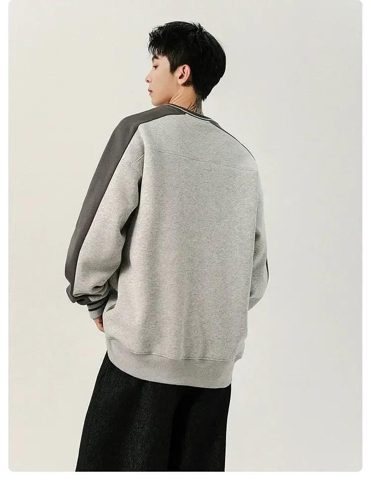 Number Print Contrast Spliced Crewneck