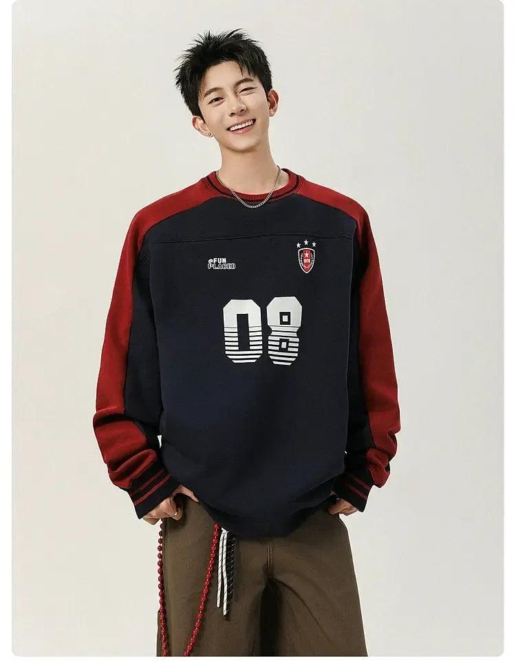 Number Print Contrast Spliced Crewneck