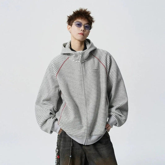 Thin Striped Casual Fit Zip-Up Hoodie