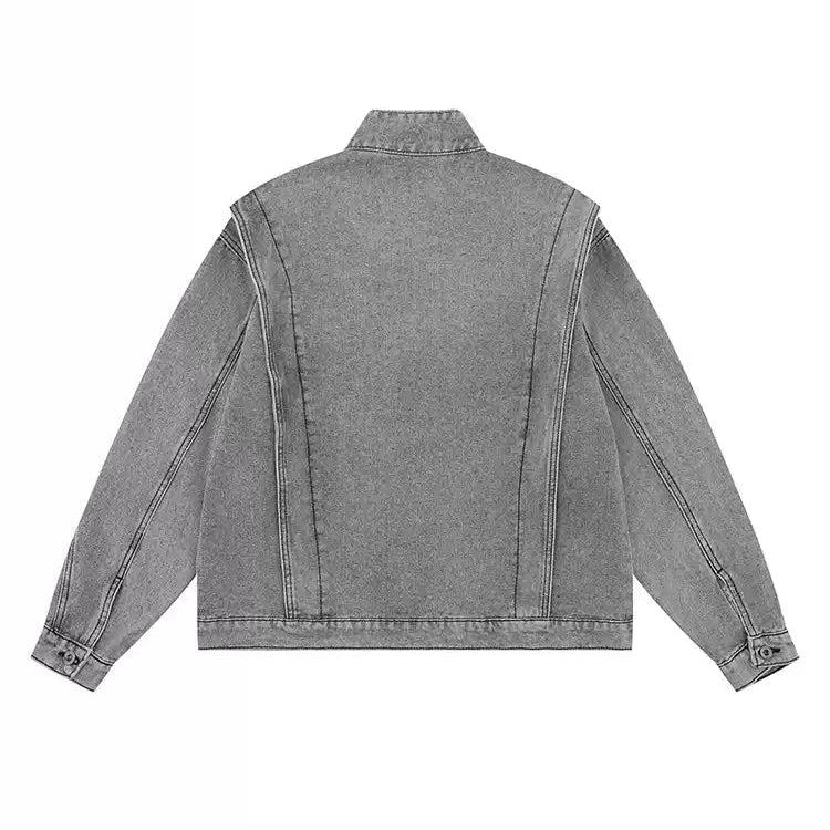 Washed Stand-Collar Denim Jacket