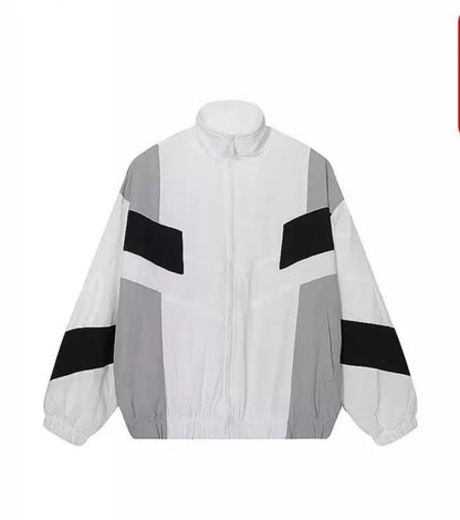 Geometric Contrast Stand Collar Windbreaker Jacket