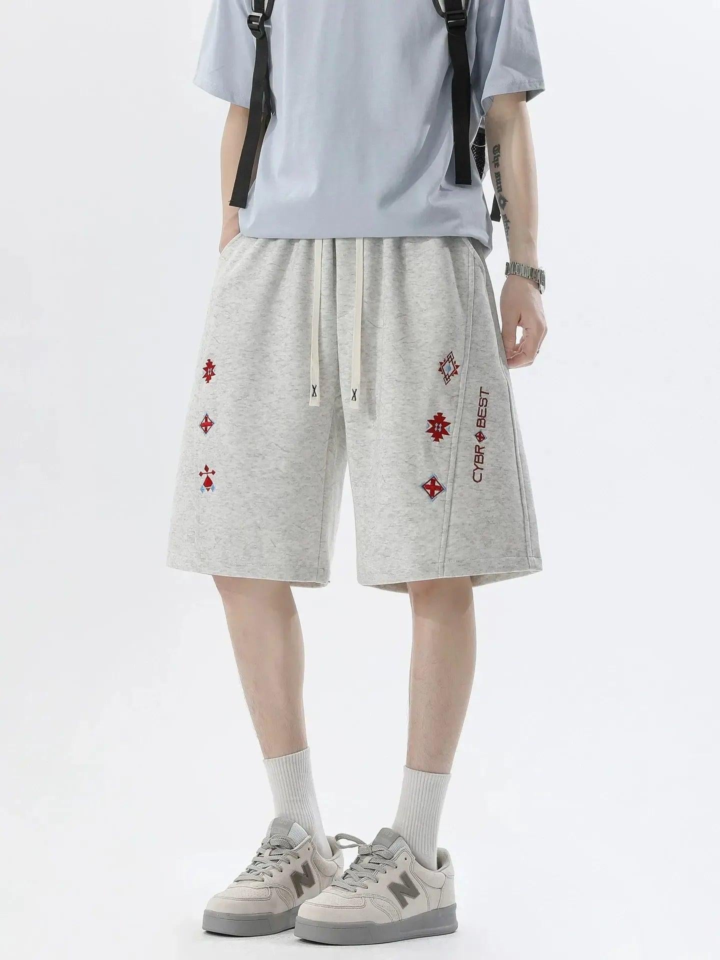 Acid Wash Embroidered Straight Shorts