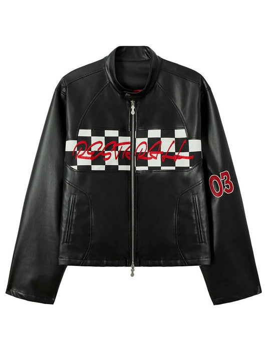 Racing Style Short PU Leather Jacket