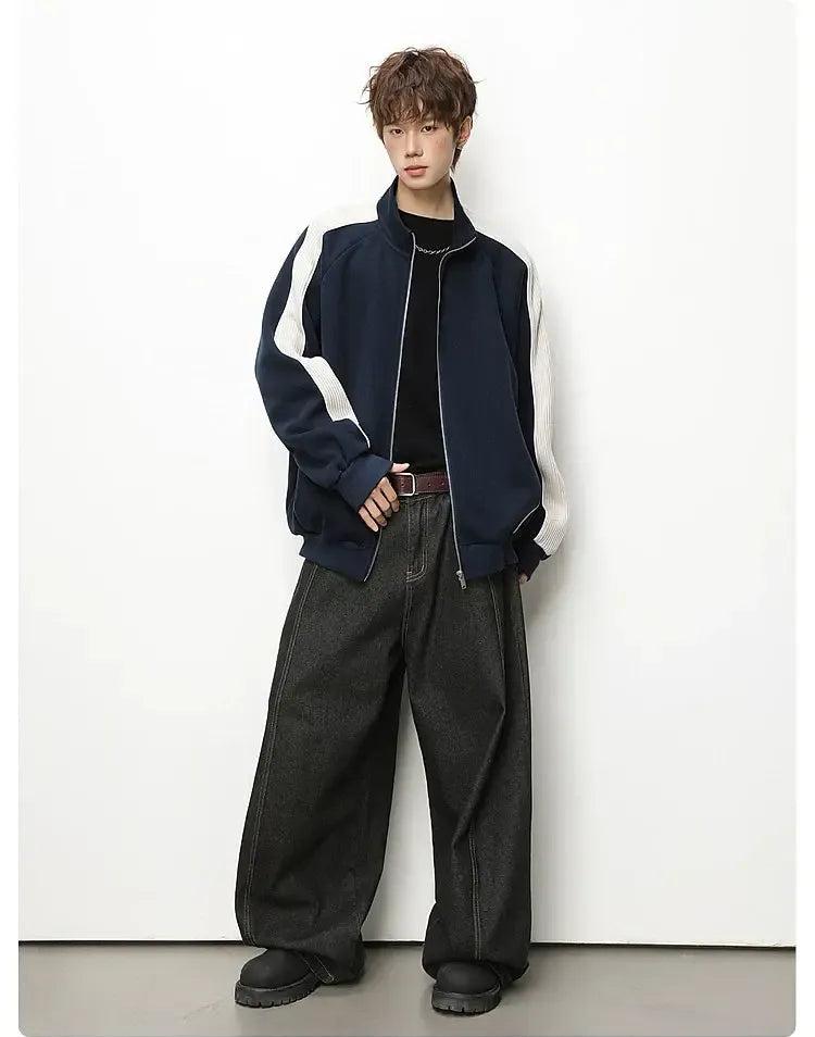 Colorblock Stand Collar Zip Jacket