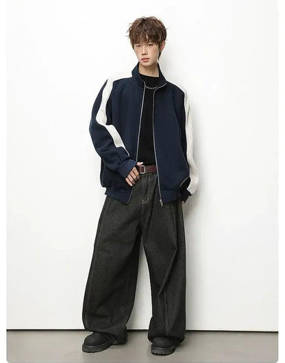 Colorblock Stand Collar Zip Jacket