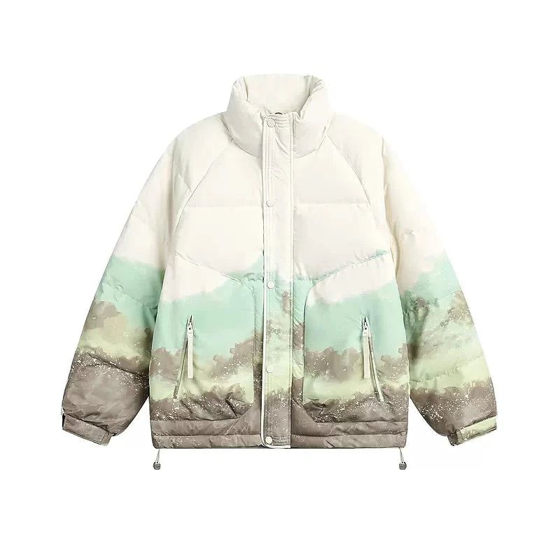 Tie-Dyed Stand Collar Puffer Jacket