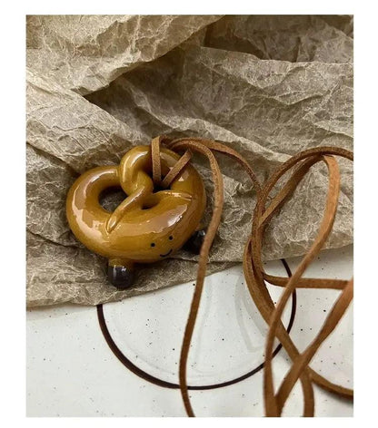 Pretzel and Croissant Pendant Necklace
