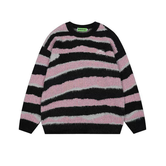 Irregular Contrast Striped Sweater