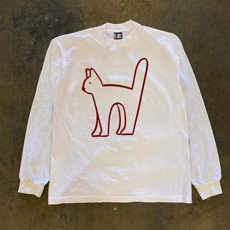 Vintage Crimson Line Cat T-Shirt
