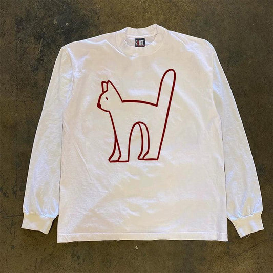 Vintage Crimson Line Cat T-Shirt